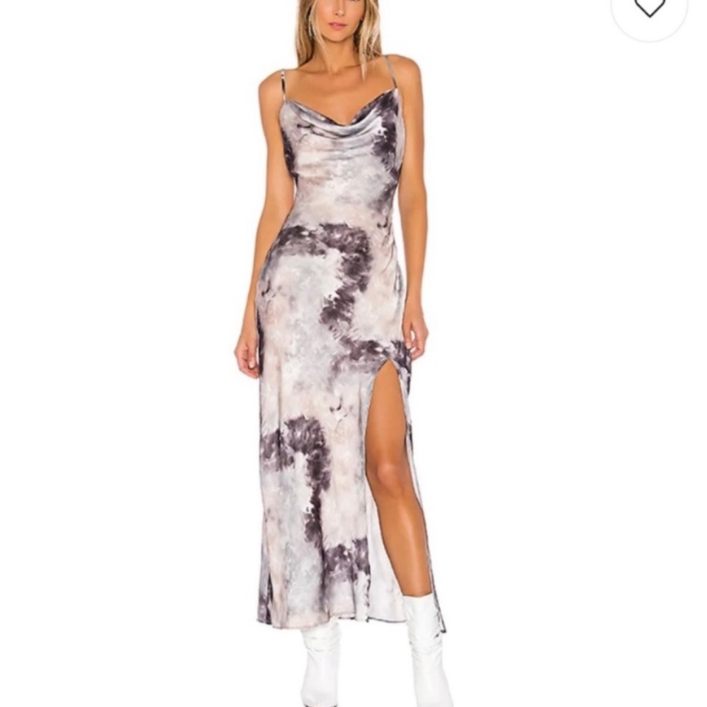 Revolve x Superdown Krystal Slit Maxi Dress in Black Tie Dye